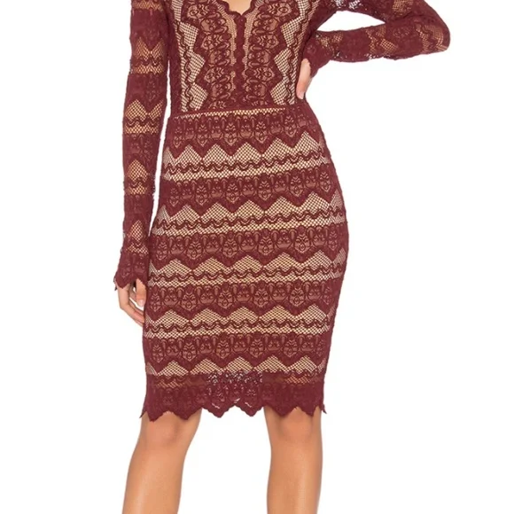 NWT NIGHTCAP SIERRA LACE V NECK Long Sleeve Dress Garnet Sz 1 - Picture 2 of 12